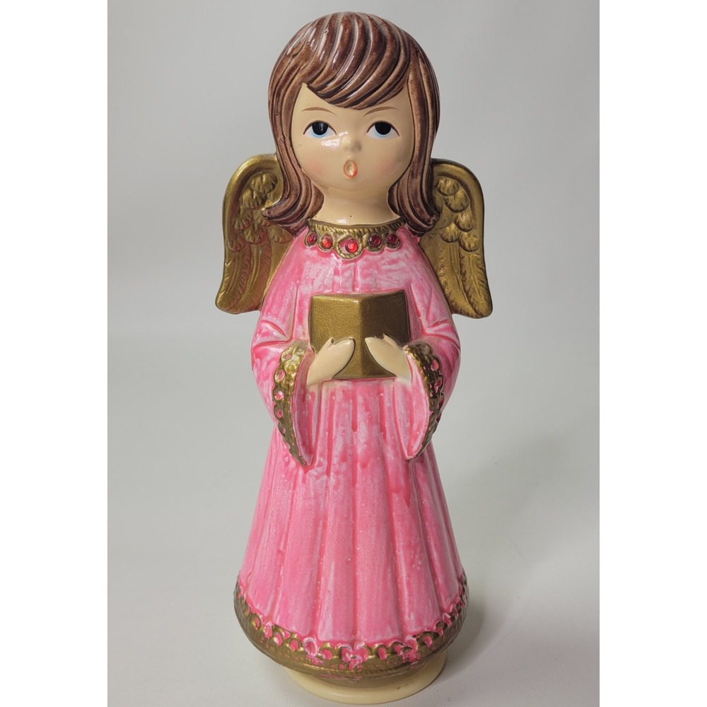 Vintage Ardco Musical Angel Figurine Pink Gold Silent Night Mid Century 9.5"